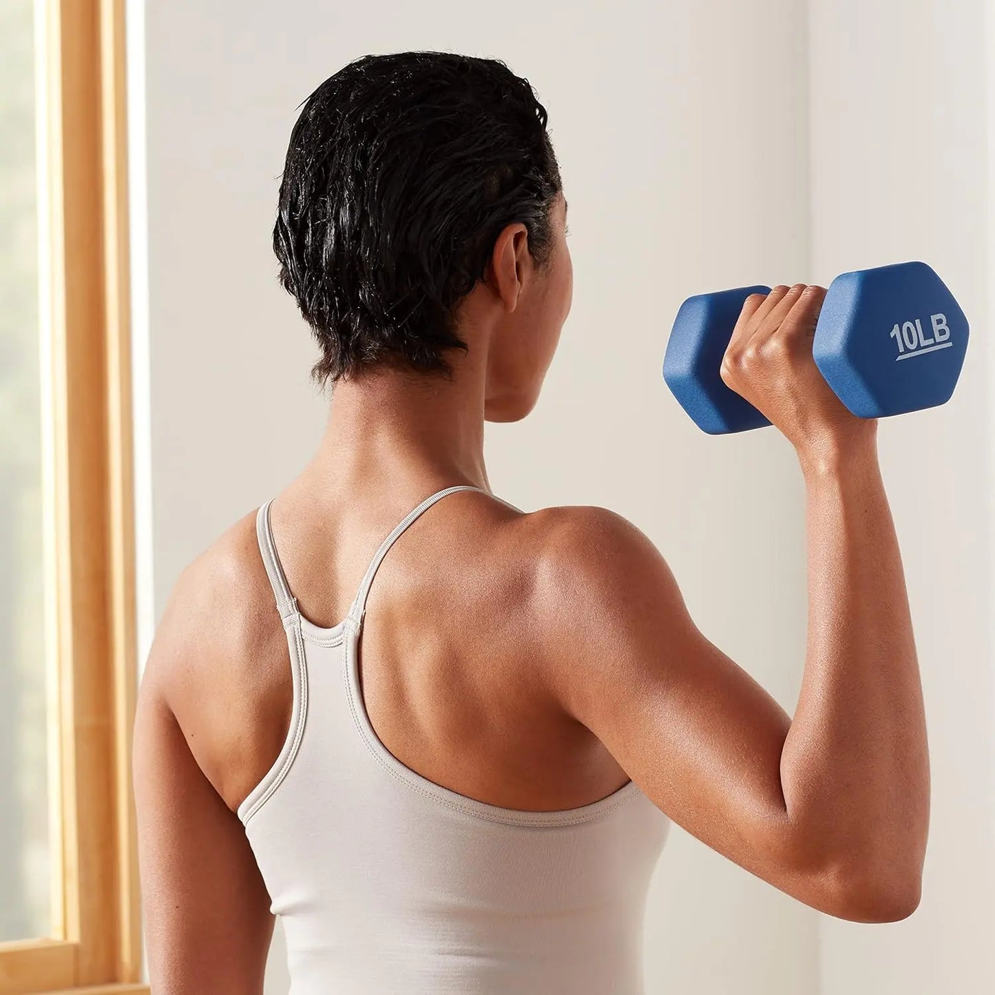 Hexagon Neoprene Dumbbell Hand Weights, 10LB Set of 2 with No-Roll Head, Navy Blue Weight Training & Muscle Toning Fitness Equipment, Hexagon Dumbbell