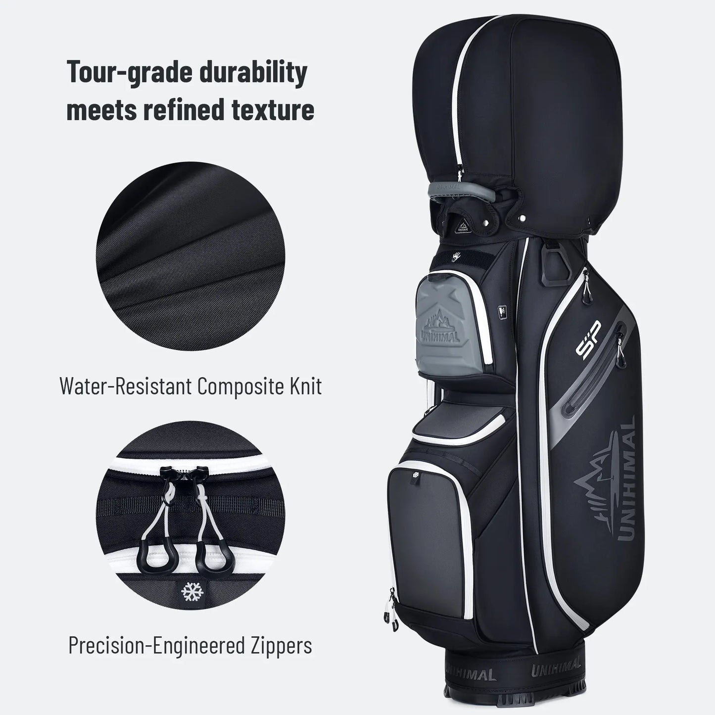 【Dealsforyoudays】Unihimal Silent 14-Way Full Length Divider Golf Cart Bag (Golf Gear for All Ages) - Waterproof Knit Composite Fabric, 9 Storage Pockets, Magnetic Rangefinder Pocket, S-Lock Anti-Tangle Club System, Lightweight Ergonomic Shoulder Strap, Kn