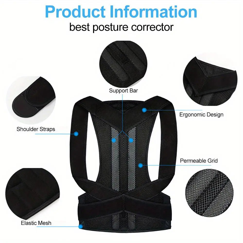 Adjustable Breathable Waist Brace - Lower Back Support & Posture Corrector Belt, Posture Strap, Back Correction Band for Gym, Sports, Office Sitting