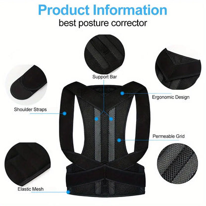 Adjustable Breathable Waist Brace - Lower Back Support & Posture Corrector Belt, Posture Strap, Back Correction Band for Gym, Sports, Office Sitting