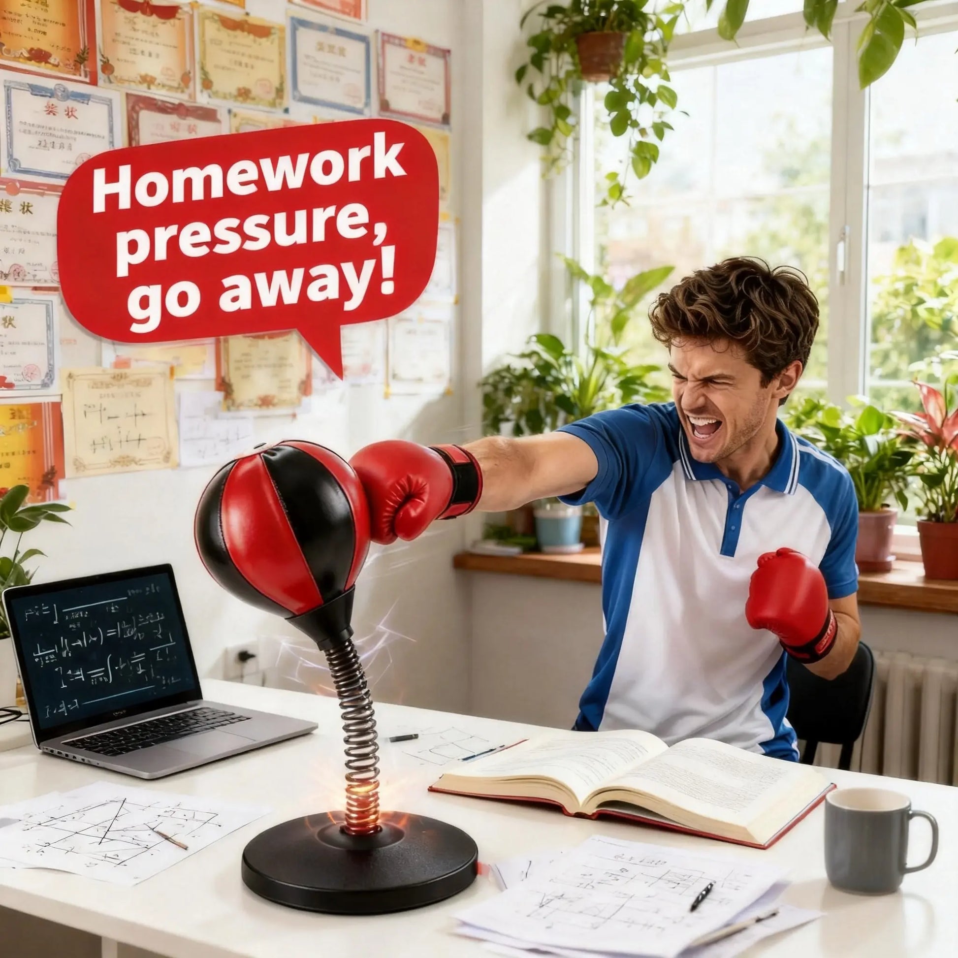 Desktop Inflatable Punching Bag PU Leather Stress Relief Toy Strong Suction Cup Reflex Ball with Air Pump Office Desk Fidget Toy Anxiety Relief Desktop Game Trendy Sensory Toy Perfect Birthday Christmas Gift for Boys Teen Men