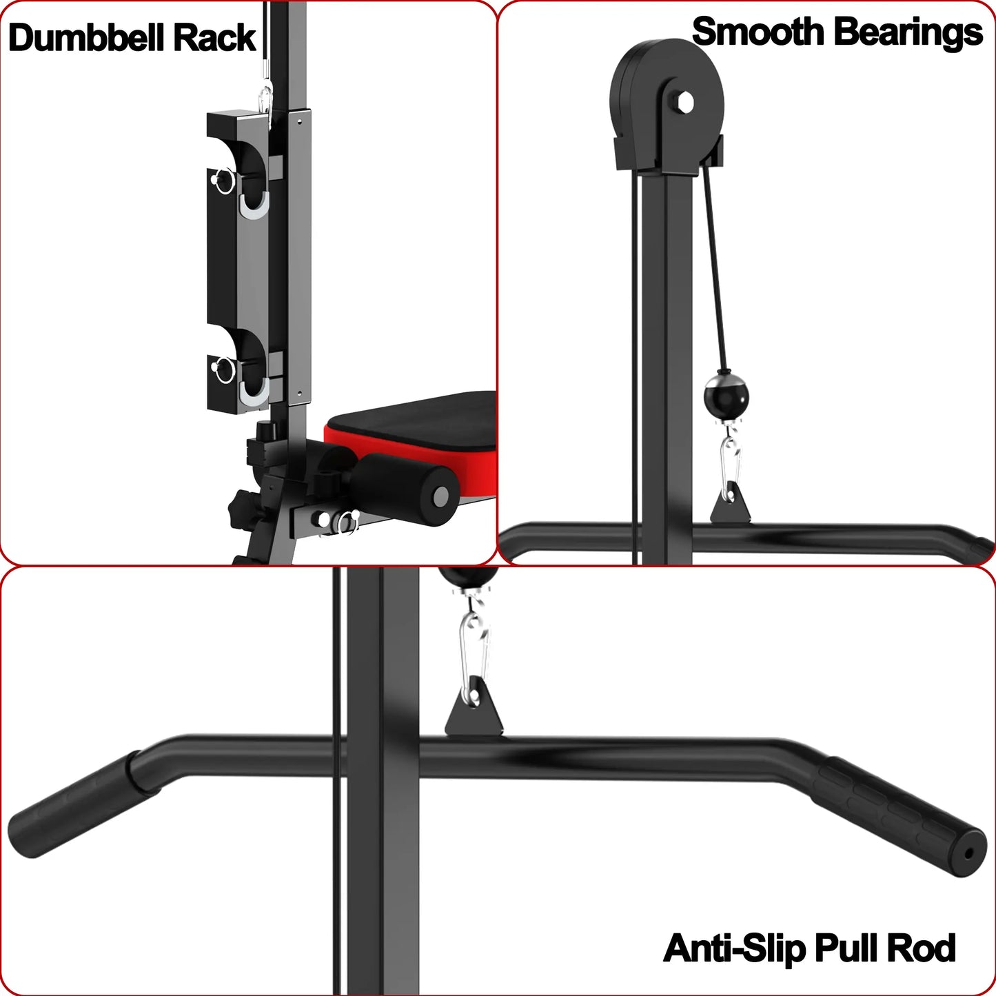 SAVEYOUR Multi-Functional Weight Bench with Pulley System and Adjustable Backrest Foldable Full Body Home Gym Strength Training Equipment