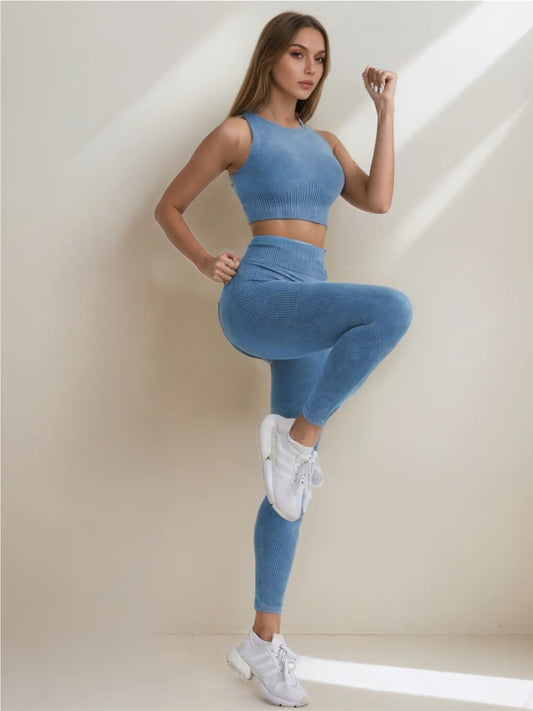 Two-Piece Set Women'S Solid Crop Top & High Waist Leggings Tracksuit Set, Breathable Comfortable Sports Set for Yoga Gym Workout, Ladies Sportswear for All Seasons, Sports Fitness Wear, Yoga Workout Activewear, Yoga Clothes Set, Workout Sets, Yoga Outfit