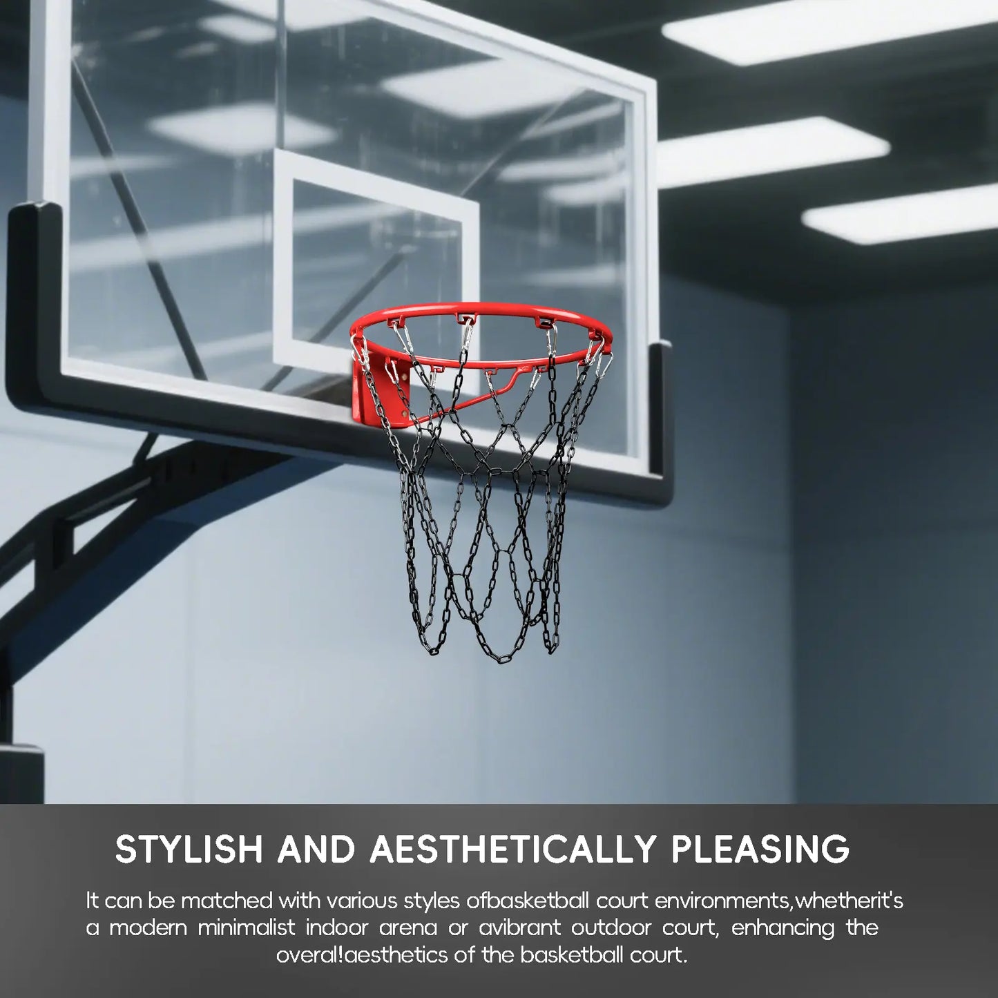Black Basketball Net Heavy Duty Replacement,Carbon Steel Chain Basketball Net, Anti-Rust Use Indoor Outdoor Standard 12 Loops Basketball Hoop