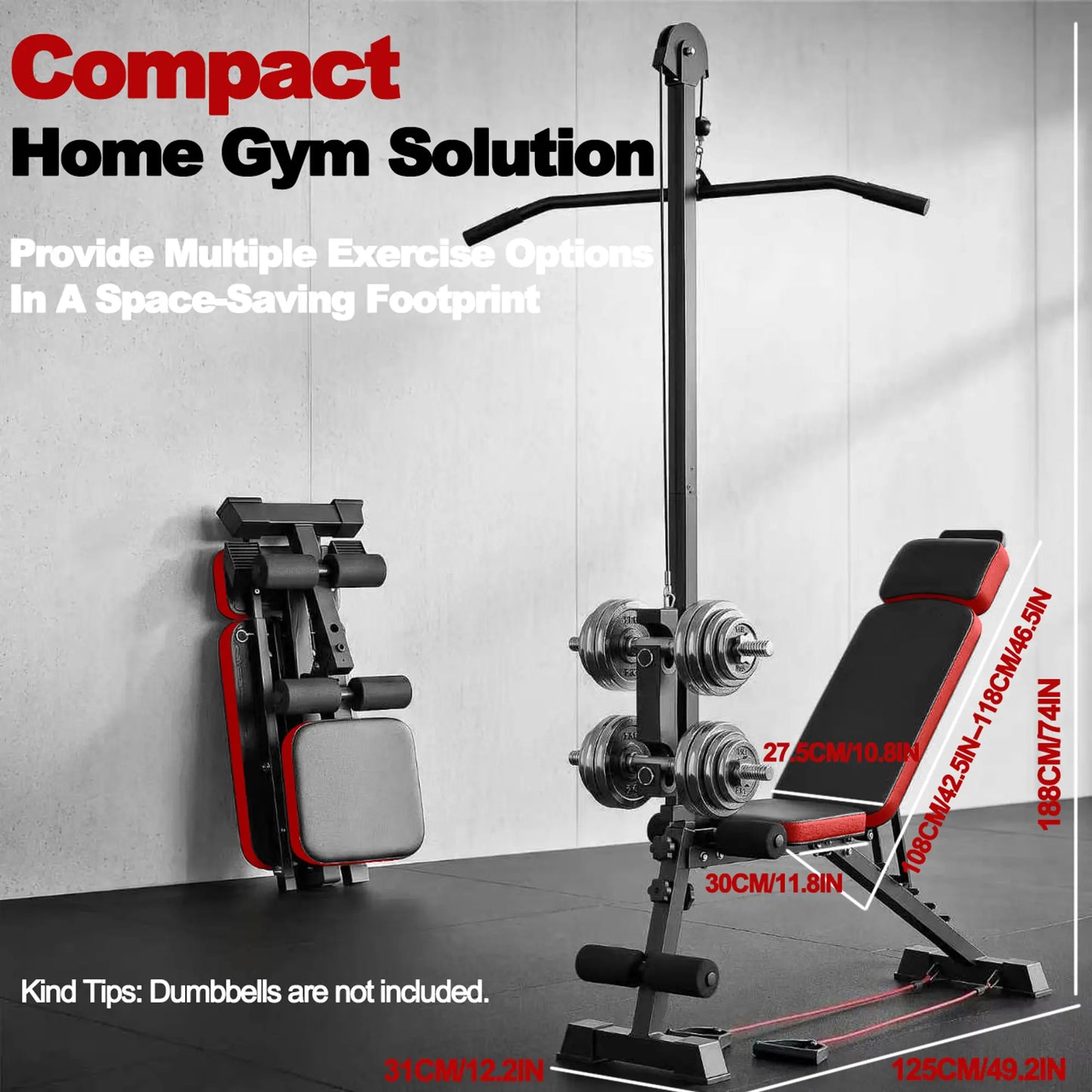 SAVEYOUR Multi-Functional Weight Bench with Pulley System and Adjustable Backrest Foldable Full Body Home Gym Strength Training Equipment