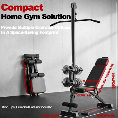 SAVEYOUR Multi-Functional Weight Bench with Pulley System and Adjustable Backrest Foldable Full Body Home Gym Strength Training Equipment