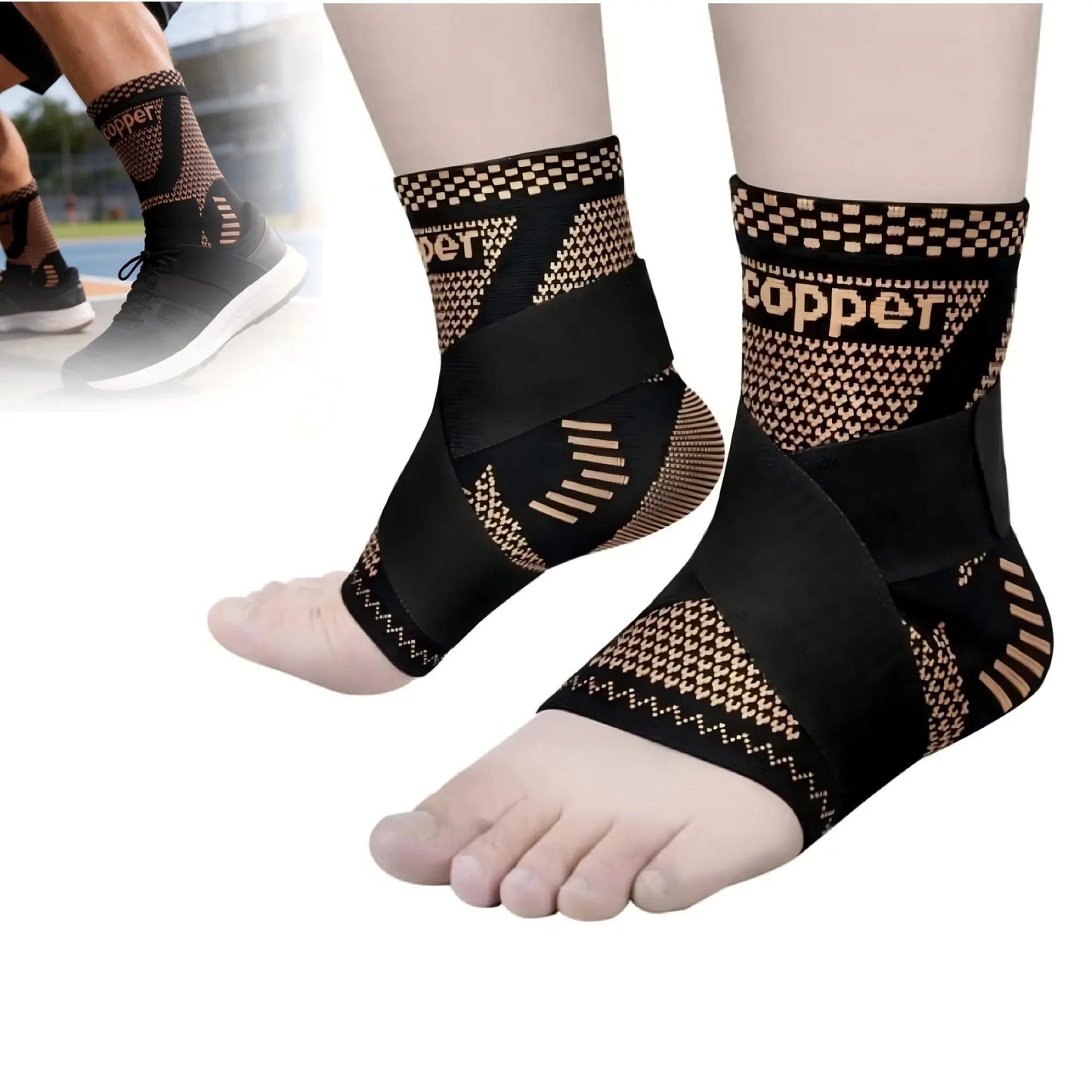 Ankle Brace Support Sleeve, 2-Pack Copper Infused Compression, Sprain Recovery and Sports Protection, for Men Women Athletes and Daily Wear
