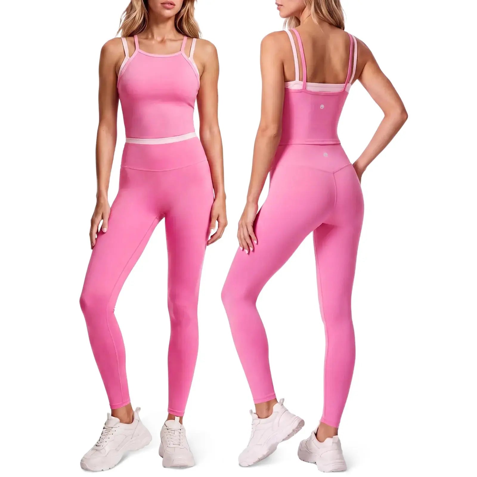 Aoysky Women'S 2-Piece High Stretch Workout Set, Padded Sleeveless Camisole Tank Top & High Waisted Fitted Leggings, Quick Dry Sporty Gymswear for Fitness Training & Yoga, Outdoor Active Outfit