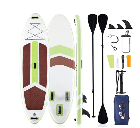 10.5Ft Inflatable Stand up Paddle Board, Non-Slip Deck, Complete SUP Accessories Set for All Skill Levels, Brown and Green