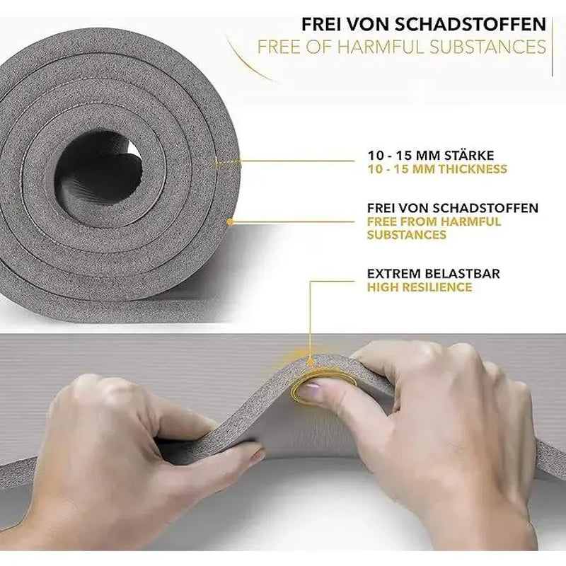 Fitness Exercise Mat Phthalate-Free NBR Foam Yoga Pilates Gymnastics Mat with Adjustable Elastic Band Versatile Skin-Friendly Compact Design Non Slip Work Extra-Thick Non-Slip Yoga Mat with Strap Gym