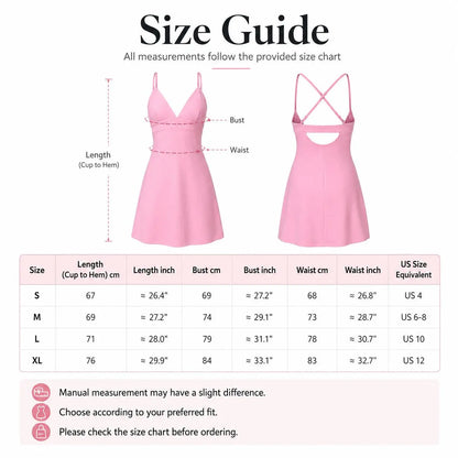 Women'S V-Neck Spaghetti Strap Sports Tennis Dress – Breathable, Flowy Golf & Fitness Dress with Built-In Anti-Exposure Shorts