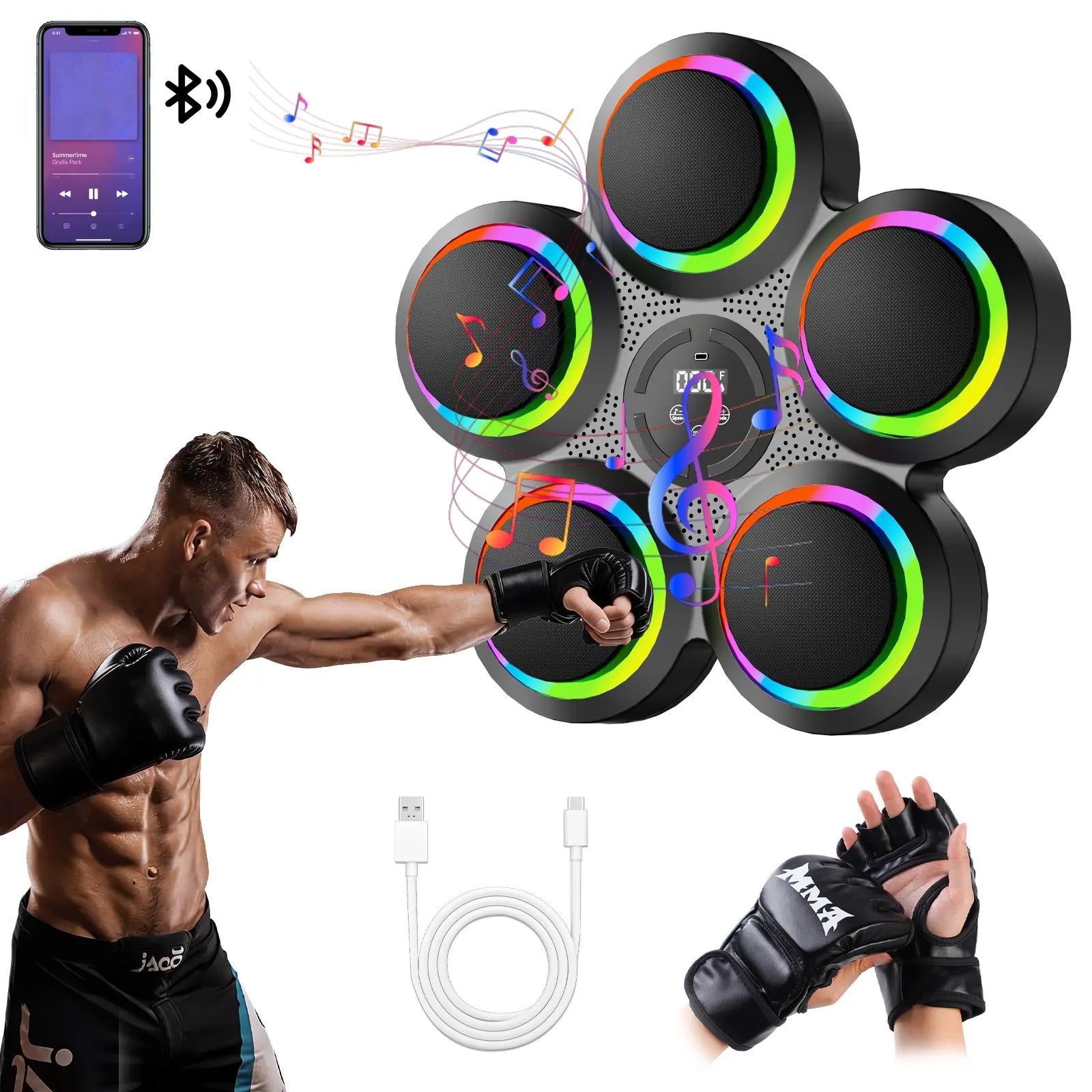 Smart Rhythm Boxing Machine - Interactive LED Punching Pad with Bluetooth Music, Fun Workout Game for Home Gym