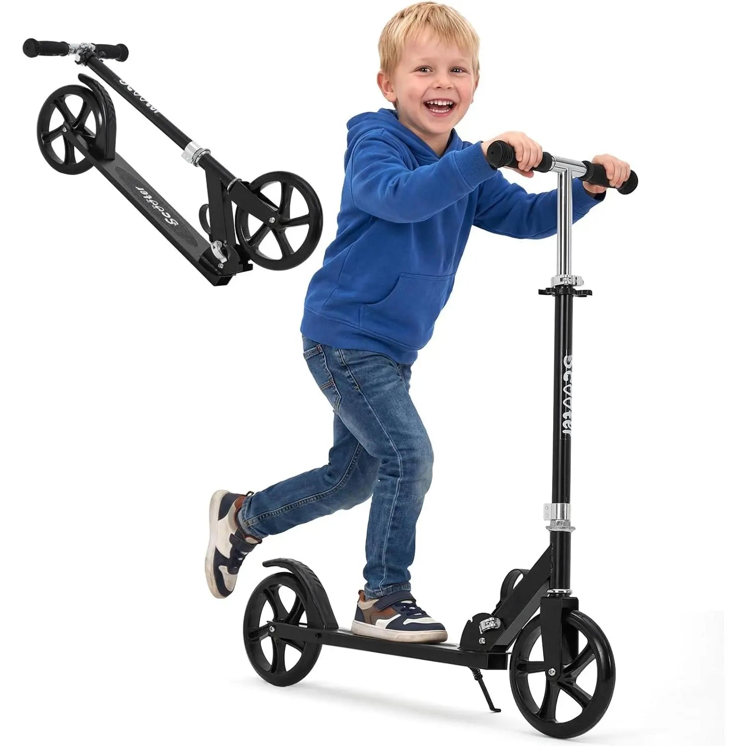 Lightweight Aluminum Folding Kick Scooter for Adults & Kids, Compact Commuter with 8-Inch Big Wheels and Wide Deck, Supports 220 Lbs, Foldable, Adjustable, Foldable Scooter, Kickscooter, Unisex, Ride on Scooter, One-Second Fold