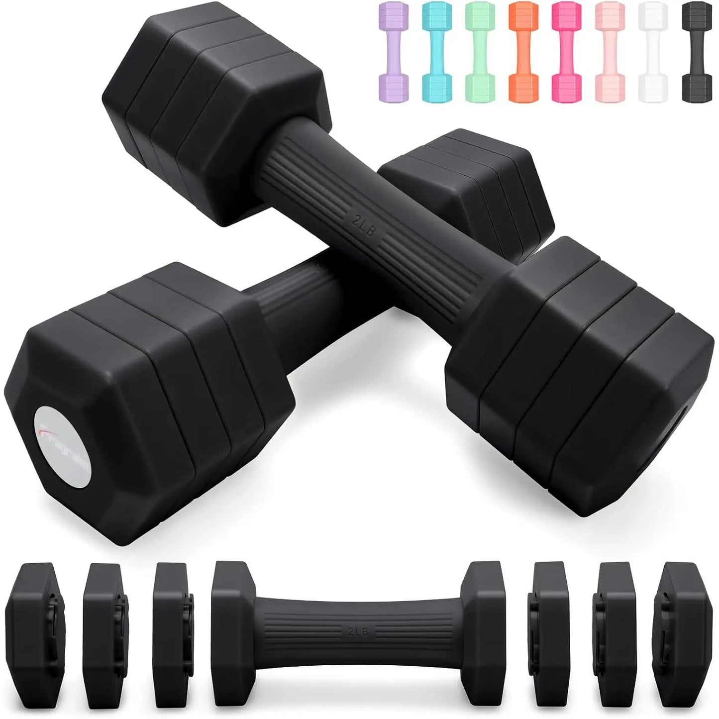 Adjustable Dumbbells Set, 4 in 1 Hand Weights Set for Women Men 10 LB/ 12 LB Dumbbell Pair Each 2Lbs 3Lbs 4Lbs 5Lbs Weights Dumbbells Set with TPU Soft Rubber Handle for Gym Exercise Fitness