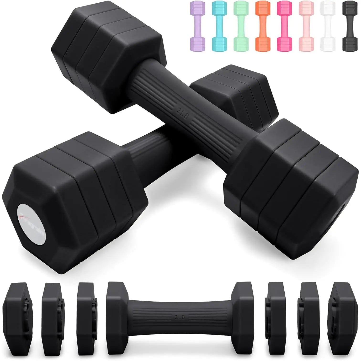 Adjustable Dumbbells Set, 4 in 1 Hand Weights Set for Women Men 10 LB/ 12 LB Dumbbell Pair Each 2Lbs 3Lbs 4Lbs 5Lbs Weights Dumbbells Set with TPU Soft Rubber Handle for Gym Exercise Fitness