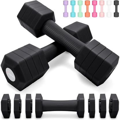 Adjustable Dumbbells Set, 4 in 1 Hand Weights Set for Women Men 10 LB/ 12 LB Dumbbell Pair Each 2Lbs 3Lbs 4Lbs 5Lbs Weights Dumbbells Set with TPU Soft Rubber Handle for Gym Exercise Fitness
