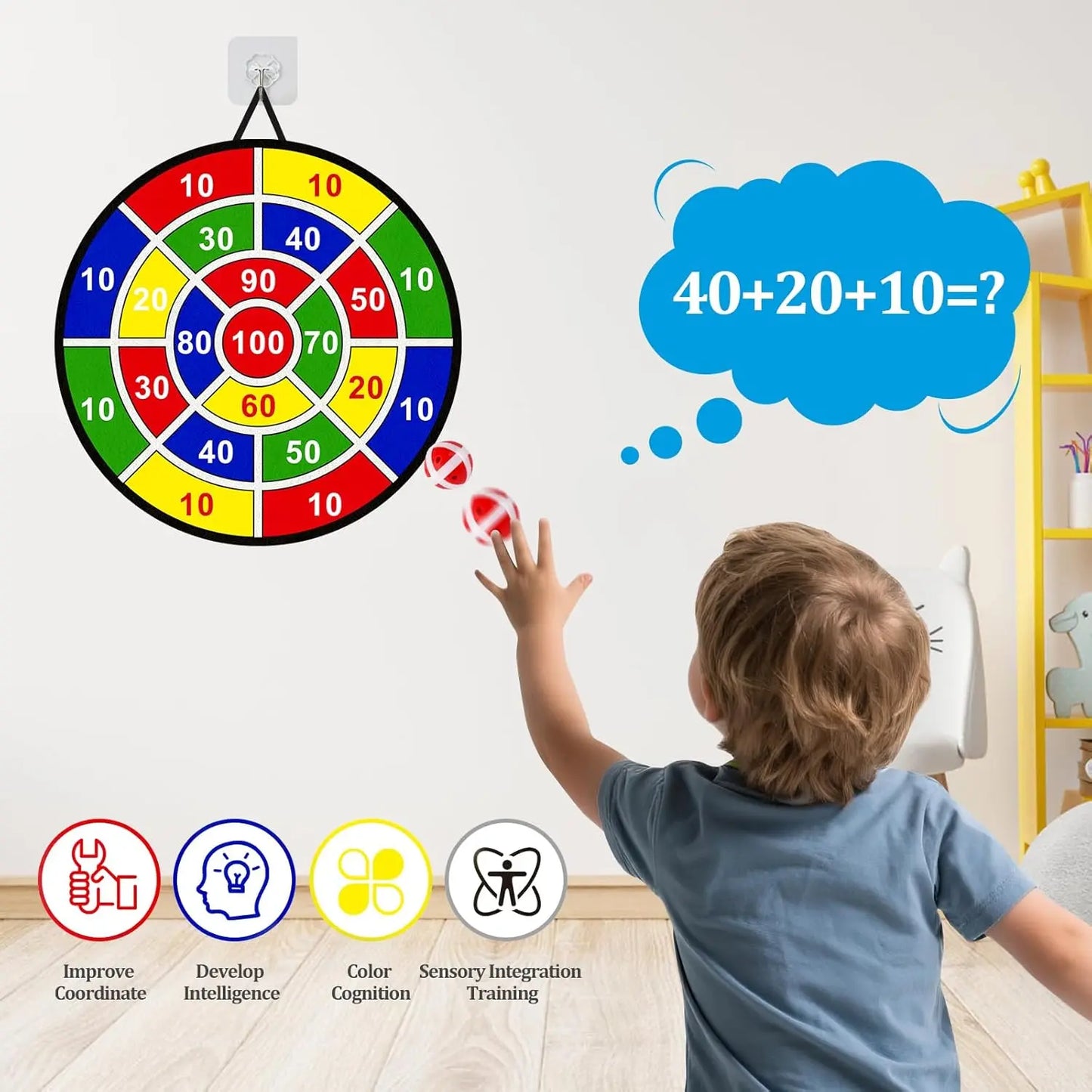 29 Inch Dart Board Game for Kids – Sticky Ball Dart Board Set with 12 Balls & 4 Darts, Indoor & Outdoor Family Sports Game, Parent-Child Interactive Toy, Birthday & Holiday Gifts for Boys and Girls
