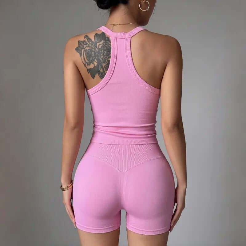 Women'S 2 Piece Yoga Outfit, Racerback Tank Top & Shorts Set, Padded Sports Bra, Sexy Back Support Workout Suit for Pilates & Outdoor Wear