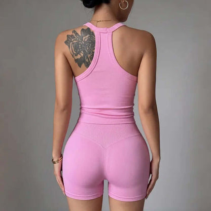 Women'S 2 Piece Yoga Outfit, Racerback Tank Top & Shorts Set, Padded Sports Bra, Sexy Back Support Workout Suit for Pilates & Outdoor Wear