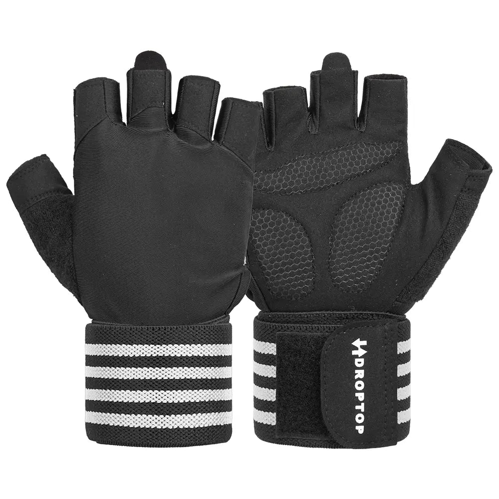 DROPTOP Weight Lifting Gloves for Men & Women Wrist Support Gym Workout Gloves - Black and White Stripes