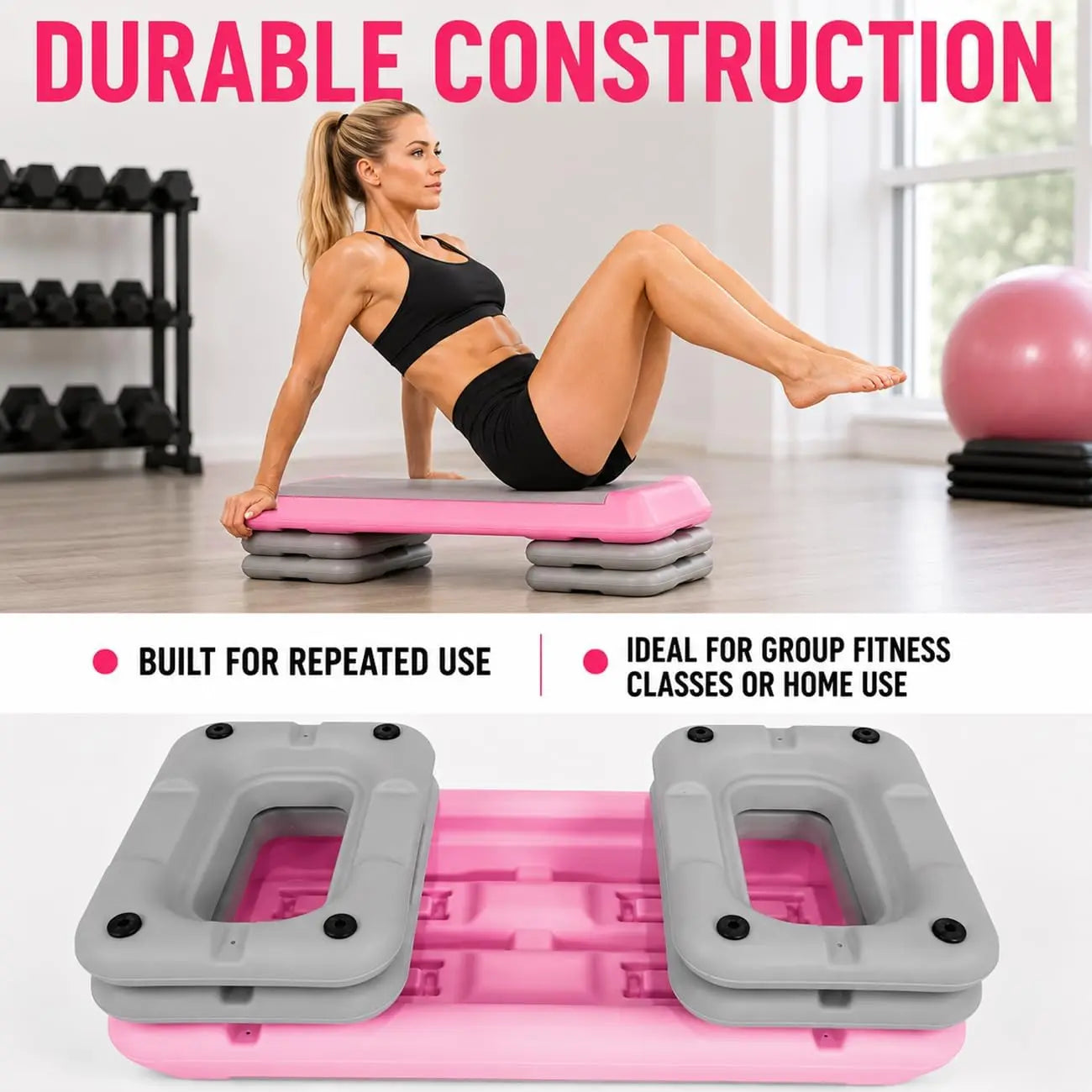 Adjustable Non-Slip PE Material Aerobic Step Platform - Textured Surface, Stackable Stable Base, Portable Home Gym Fitness Equipment for Cardio Workouts, Step Aerobics