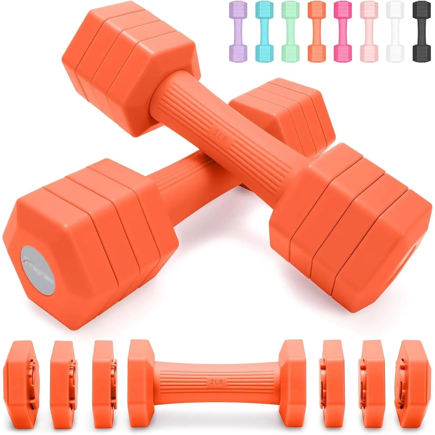 Adjustable Dumbbells Set, 4 in 1 Hand Weights Set for Women Men 10 LB/ 12 LB Dumbbell Pair Each 2Lbs 3Lbs 4Lbs 5Lbs Weights Dumbbells Set with TPU Soft Rubber Handle for Gym Exercise Fitness