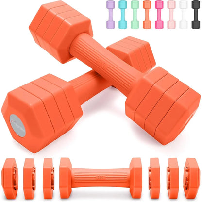 Adjustable Dumbbells Set, 4 in 1 Hand Weights Set for Women Men 10 LB/ 12 LB Dumbbell Pair Each 2Lbs 3Lbs 4Lbs 5Lbs Weights Dumbbells Set with TPU Soft Rubber Handle for Gym Exercise Fitness