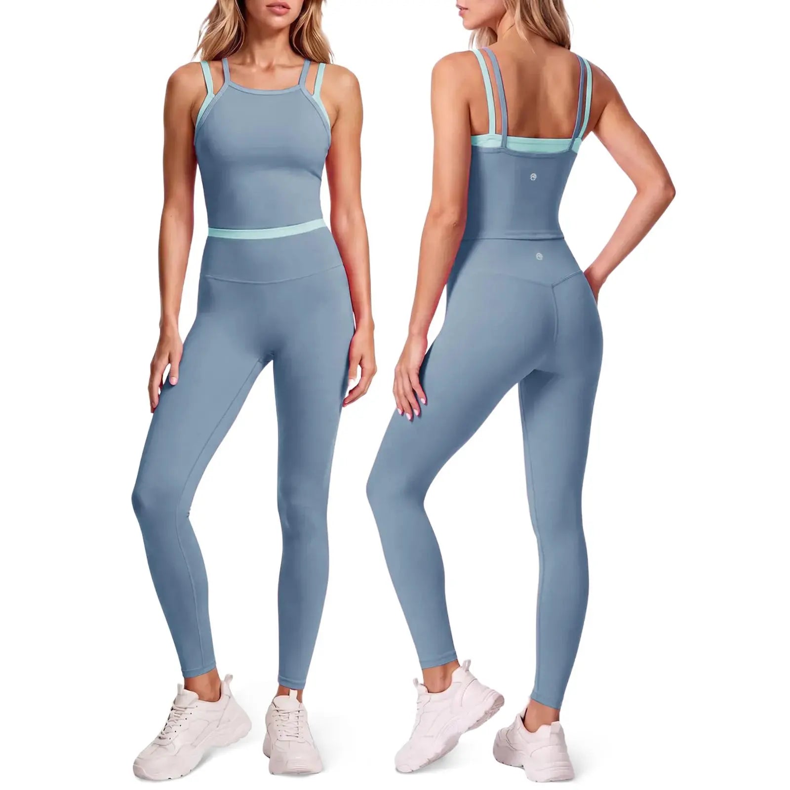 Aoysky Women'S 2-Piece High Stretch Workout Set, Padded Sleeveless Camisole Tank Top & High Waisted Fitted Leggings, Quick Dry Sporty Gymswear for Fitness Training & Yoga, Outdoor Active Outfit