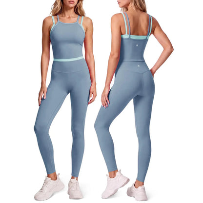 Aoysky Women'S 2-Piece High Stretch Workout Set, Padded Sleeveless Camisole Tank Top & High Waisted Fitted Leggings, Quick Dry Sporty Gymswear for Fitness Training & Yoga, Outdoor Active Outfit