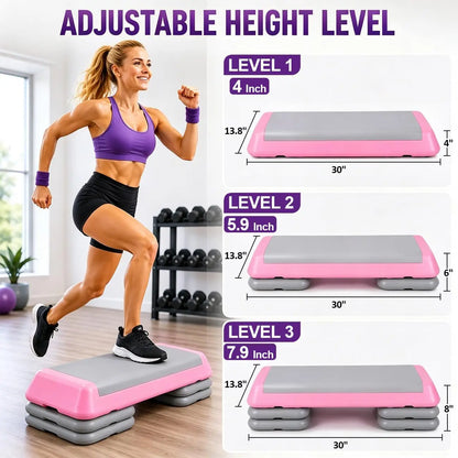 Adjustable Non-Slip PE Material Aerobic Step Platform - Textured Surface, Stackable Stable Base, Portable Home Gym Fitness Equipment for Cardio Workouts, Step Aerobics