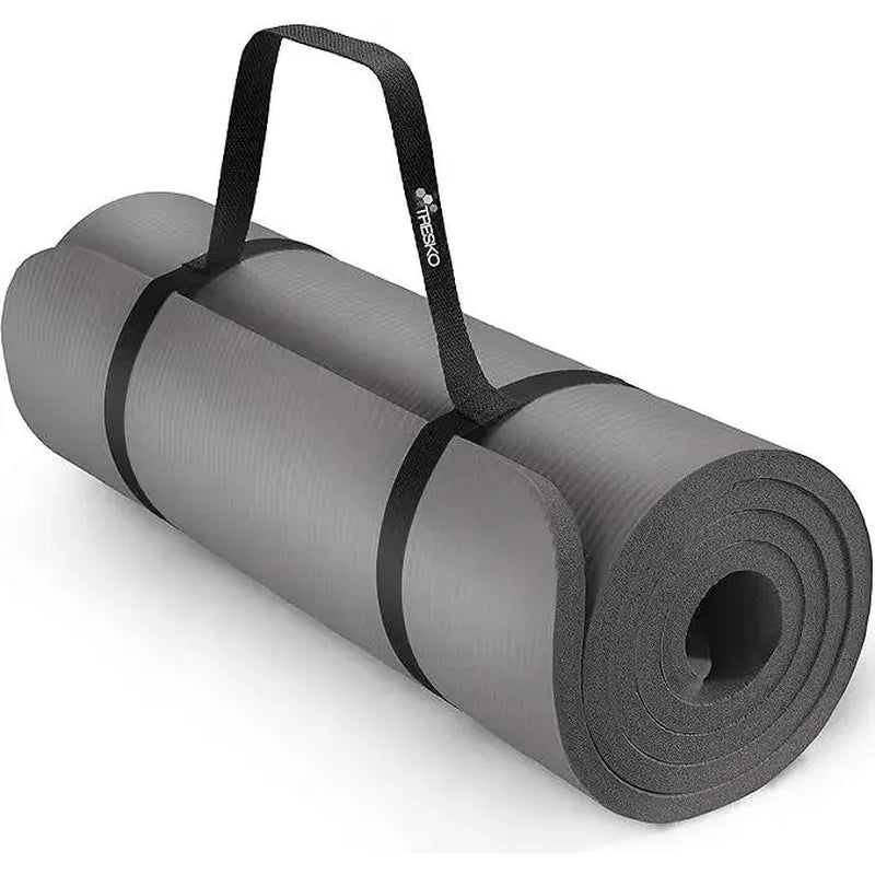 Fitness Exercise Mat Phthalate-Free NBR Foam Yoga Pilates Gymnastics Mat with Adjustable Elastic Band Versatile Skin-Friendly Compact Design Non Slip Work Extra-Thick Non-Slip Yoga Mat with Strap Gym