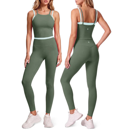 Aoysky Women'S 2-Piece High Stretch Workout Set, Padded Sleeveless Camisole Tank Top & High Waisted Fitted Leggings, Quick Dry Sporty Gymswear for Fitness Training & Yoga, Outdoor Active Outfit