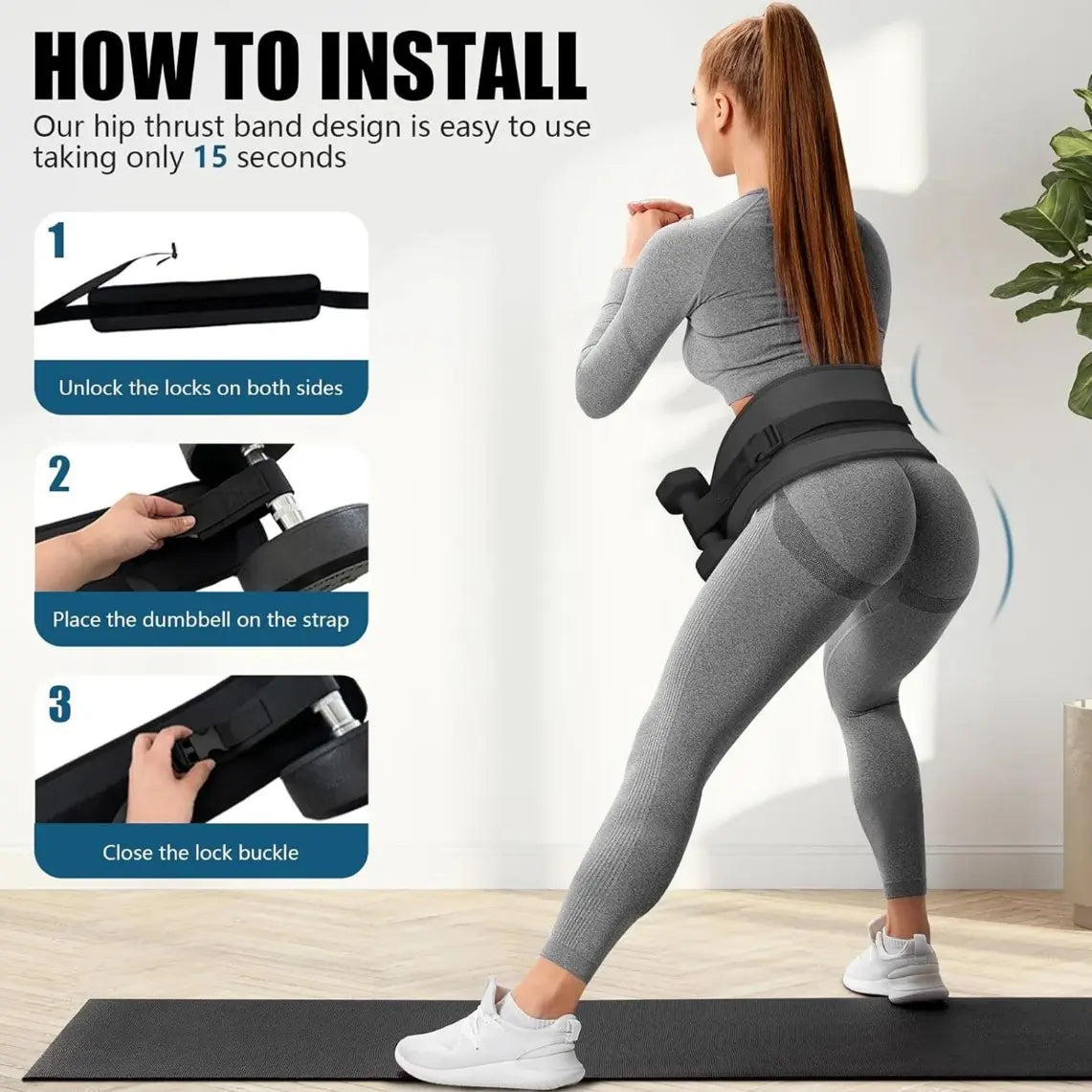Heavy-Duty Hip Thrust Belt for Glute Training – Padded Weight Lifting Belt with Secure Metal Buckle.Compatible with Kettlebells, Dumbbells & Plates.Ideal for Home Gym Squats, Bridges & Deadlifts. Exercise Equipment