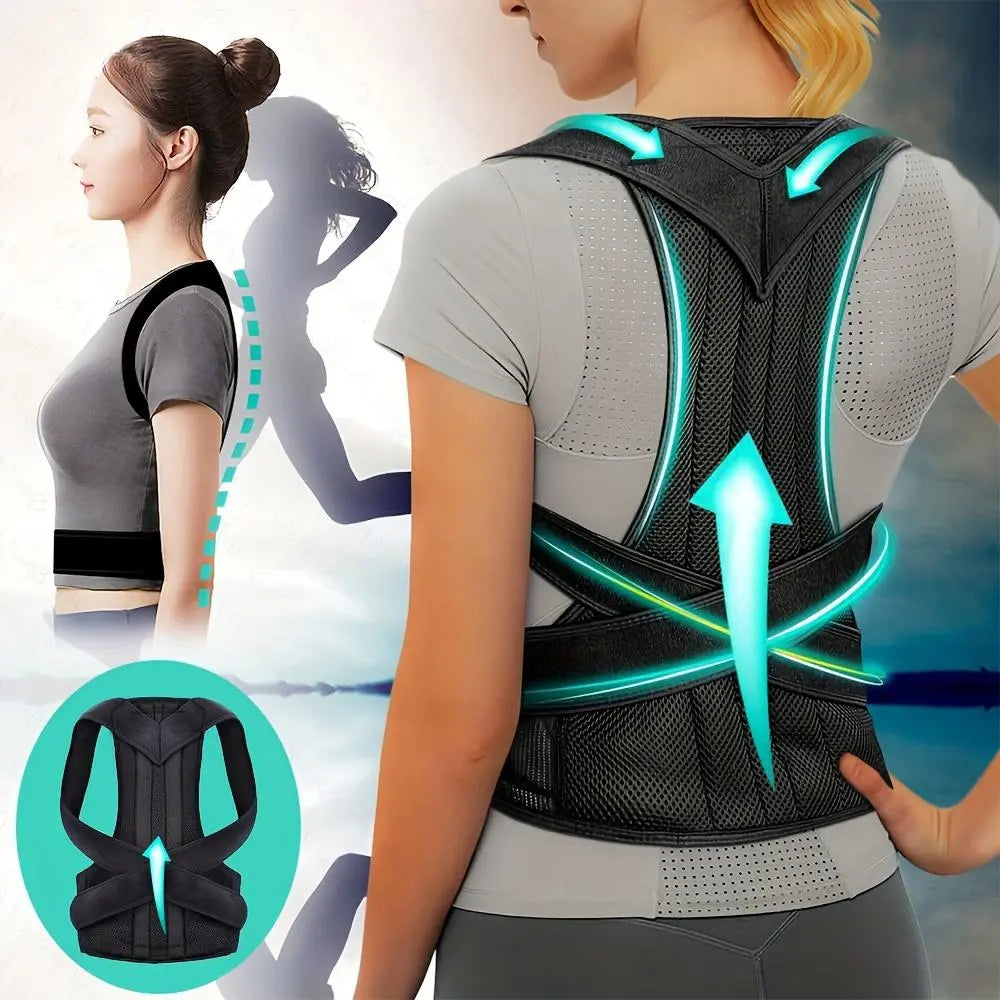 Adjustable Breathable Waist Brace - Lower Back Support & Posture Corrector Belt, Posture Strap, Back Correction Band for Gym, Sports, Office Sitting