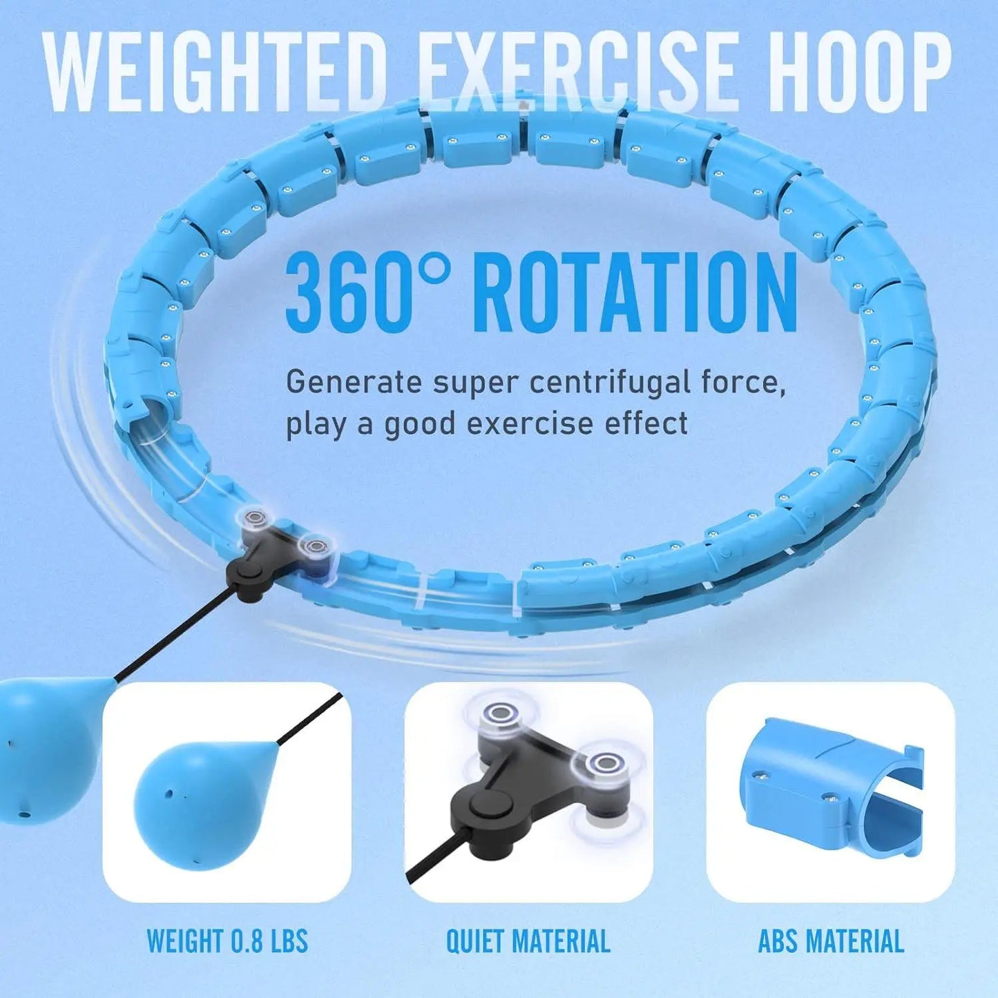 2026 Detachable Smart Hula Hoop - Blue, with 24 Solid Segments Weighted Hula Circle Hoops for Adults , Infinity Fitness Hoop plus Size 47 Inch, 24 Detachable Links, Exercise Hoop Suitable for Women and Beginners Thigh Master