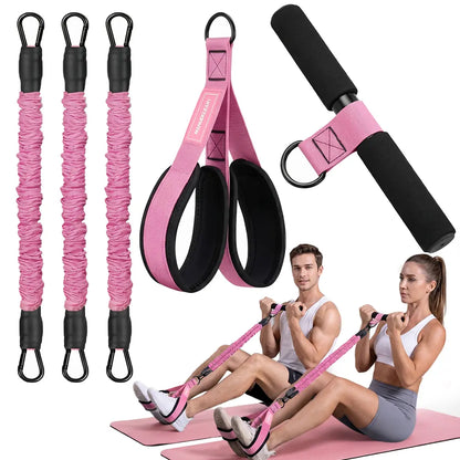 MANUEKLEAR Women'S 5-In-1 Home Fitness Gym Strap Set, Upgraded 3-Tube Pedal Resistance Bands with Handles, Adjustable Tension Ropes, Hip Thrust Belt, Ankle Straps, Glute Bands, Sliding Discs for ABS Waist Training