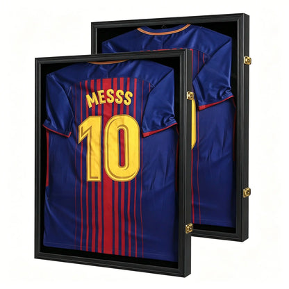 Jersey Frame Display Case Lockable UV Protection Shadow Box for Football Basketball Baseball Soccer Hockey Sports Shirt-Memorabilia Autograph Uniform Wall Mountable Black Wood(Goldlock)