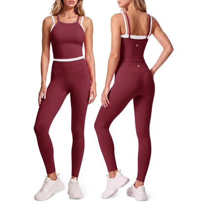 Aoysky Women'S 2-Piece High Stretch Workout Set, Padded Sleeveless Camisole Tank Top & High Waisted Fitted Leggings, Quick Dry Sporty Gymswear for Fitness Training & Yoga, Outdoor Active Outfit