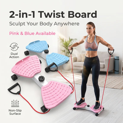 2-In-1 Unisex Twist Board with Adjustable Band - Functional Workout Equipment, Compact At-Home Gym Gear, Non-Slip Intensity-Adjustable Waist Leg Arm Trainer for Indoor Family Exercise