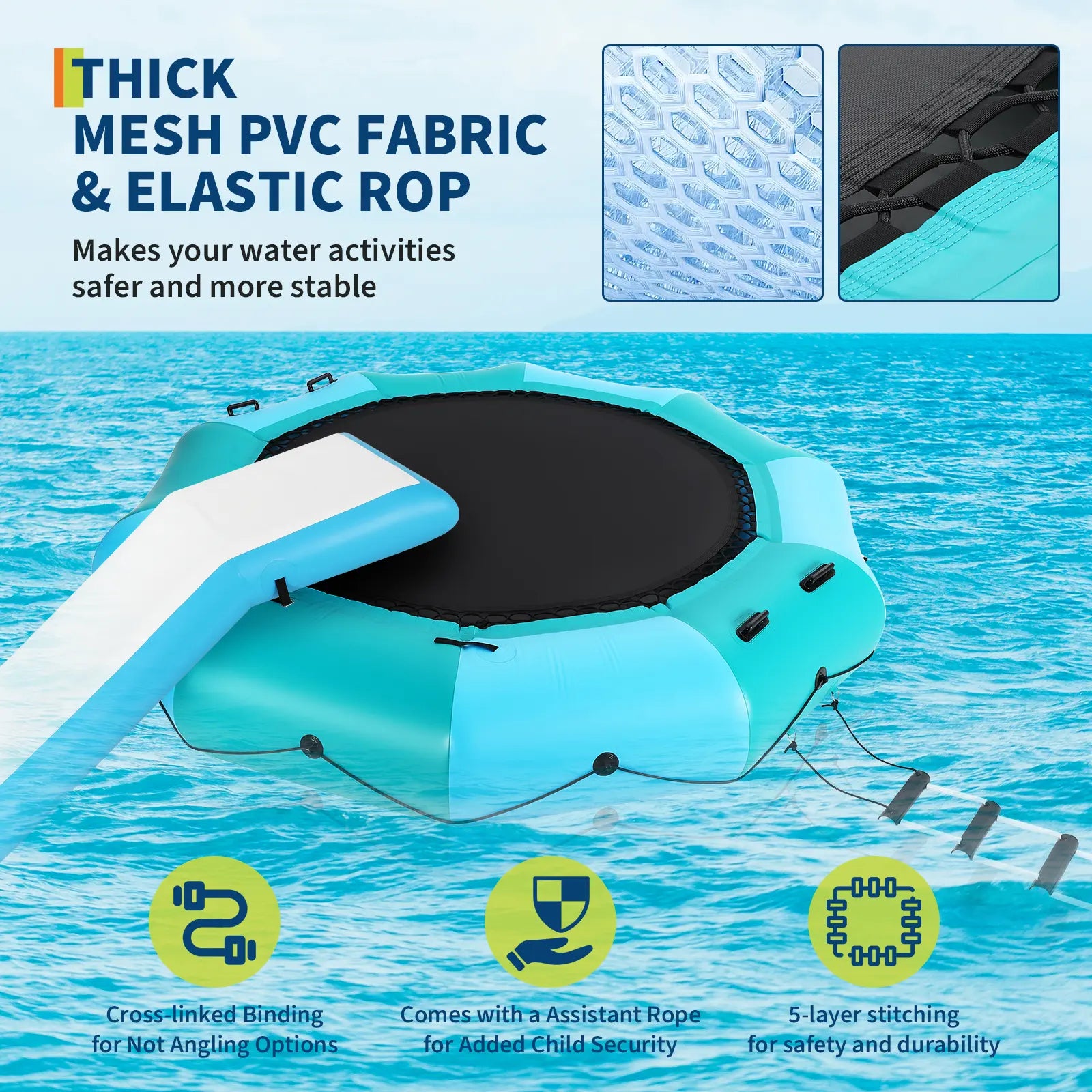 10Ft Inflatable Water Trampoline with Slide & Ladder, Heavy Duty Water Bouncer for Lake & Pool, Inflatable Swim Platform with 600W Powerful Pump, Summer Water Party Fun Summergarden