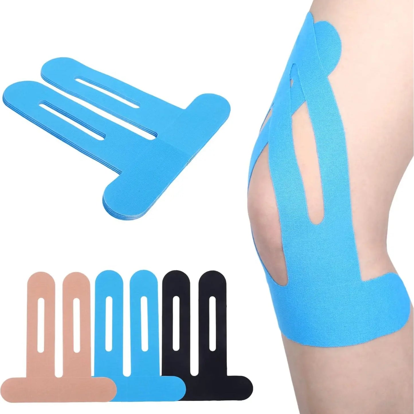 10 Pack Precut Knee Kinesiology Tape for Men & Women,Waterproof, Elastic Tape for Knee Support, Stability & Pain Relief; Breathable, Hypoallergenic, Latex-Free; Ideal for Basketball, Running Knee Wraps Knee Stabilizer