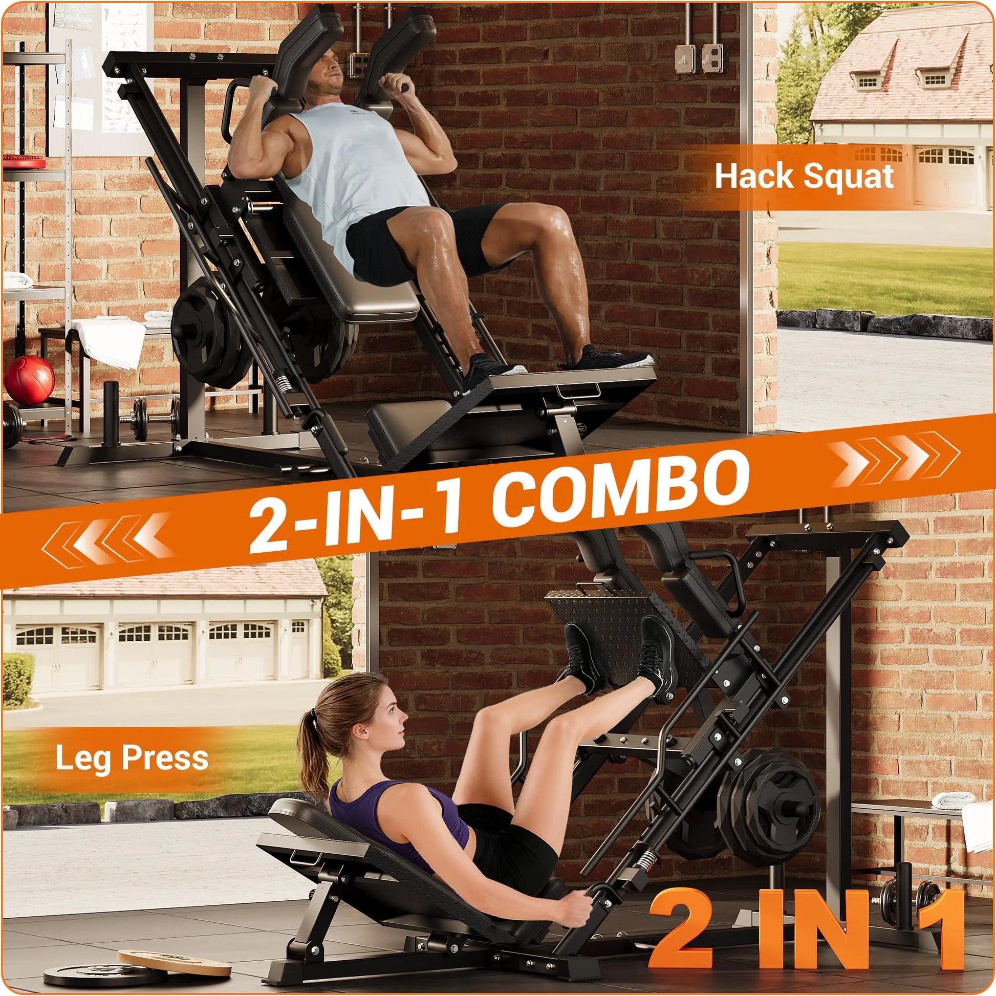 Leg Press Hack Squat Machine for Home Gym, Professional Deep Squat Machine & Shoulder Press Workout Equipment with Adjustable Backrest, Fits 1" & 2" Plates, Strength Training Gym Equipment