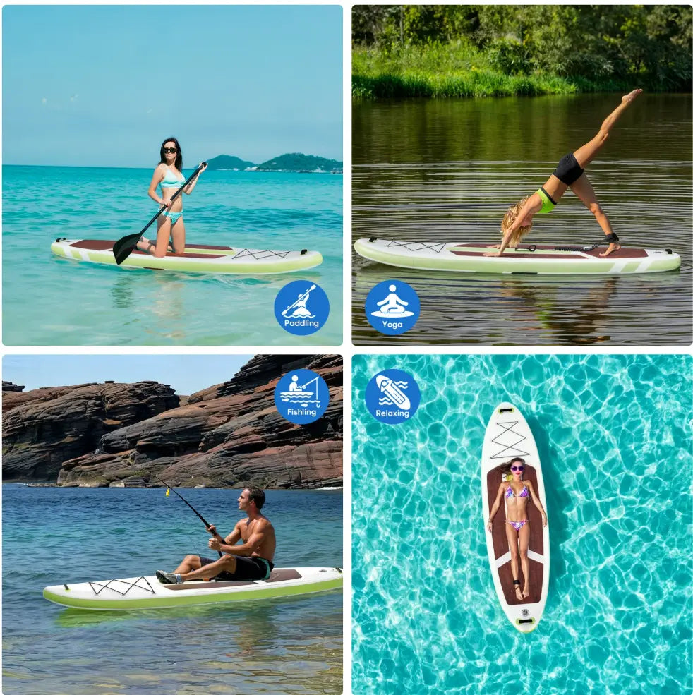 10.5Ft Inflatable Stand up Paddle Board, Non-Slip Deck, Complete SUP Accessories Set for All Skill Levels, Brown and Green