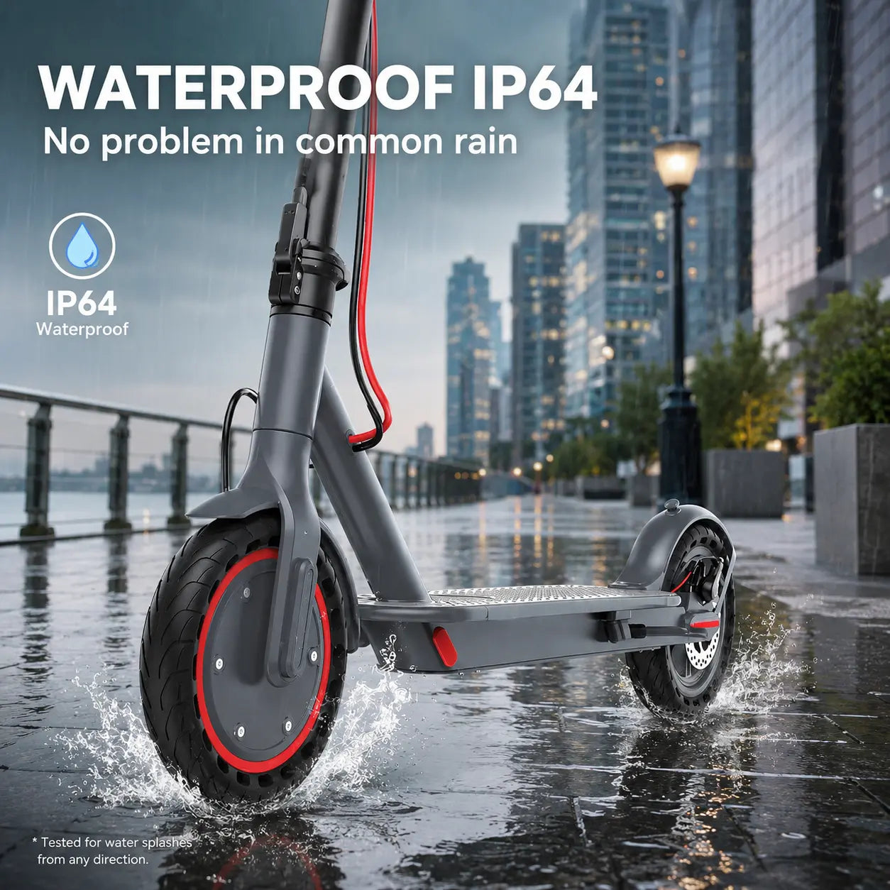 350W --Foldable Electric Scooter for Adults, 19MPH Top Speed 15 Mile Range, IP64 Waterproof Commuter E-Scooter, Smart APP Control, Dual EABS Drum Brakes, One Step Fold Aluminum Frame Max 265LBS Load
