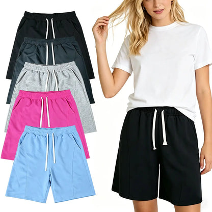 Women'S Solid Athletic Shorts, Loose Fit Mid Waist Cut with Drawstring, Breathable Stretch Fabric for Casual Lounge and Workout Wear, Athletic Shorts Women, Loose Shorts