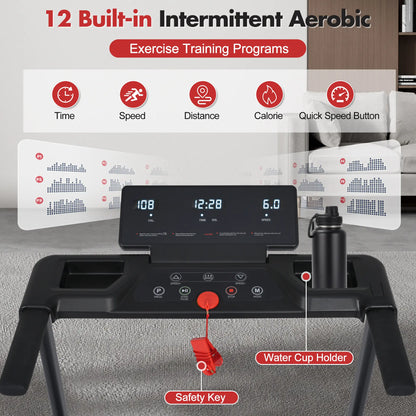 Home Treadmill - 3.0HP Folding Home Fitness Equipment with 8% Incline, Handle, 4 Adjustable Support Ft, Supports 265Lbs, Portable Workout Equipment