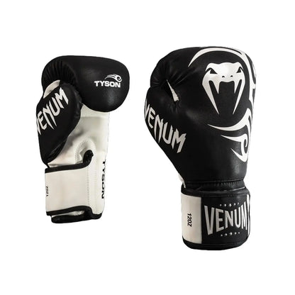 Venum Mike Tyson Replica Boxing Gloves - Deep Black/Optical White, Boxing Equipment with Mesh Panels & Triple Foam for All Season Training/Fights, Combat Sports Gloves, Durable Sports Gloves