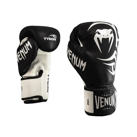 Venum Mike Tyson Replica Boxing Gloves - Deep Black/Optical White, Boxing Equipment with Mesh Panels & Triple Foam for All Season Training/Fights, Combat Sports Gloves, Durable Sports Gloves