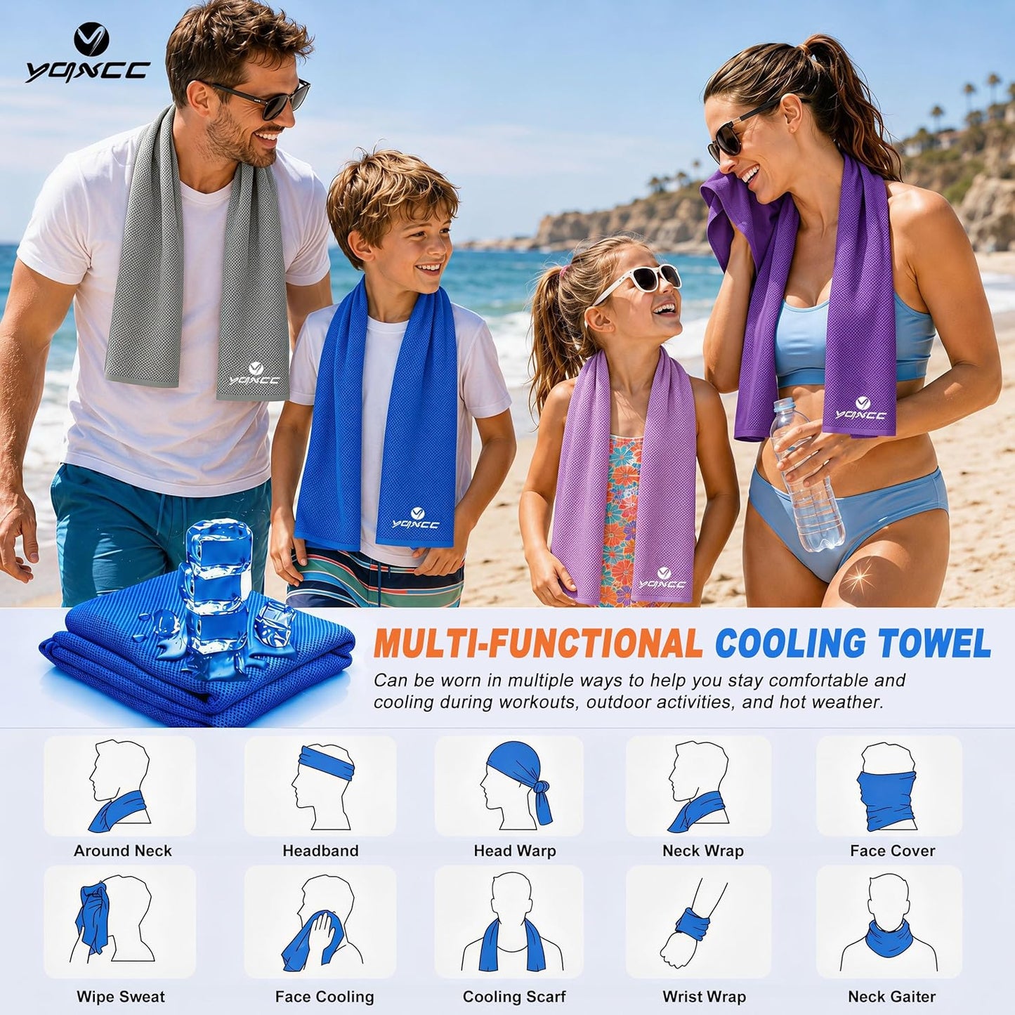 4 Pack Cooling Towels (47"X12"), Ice Cool Towels for Neck & Face | Soft Breathable Microfiber, Instant Cooling Neck Wraps, Ideal for Yoga, Golf, Gym, Running, Camping & Hot Weather
