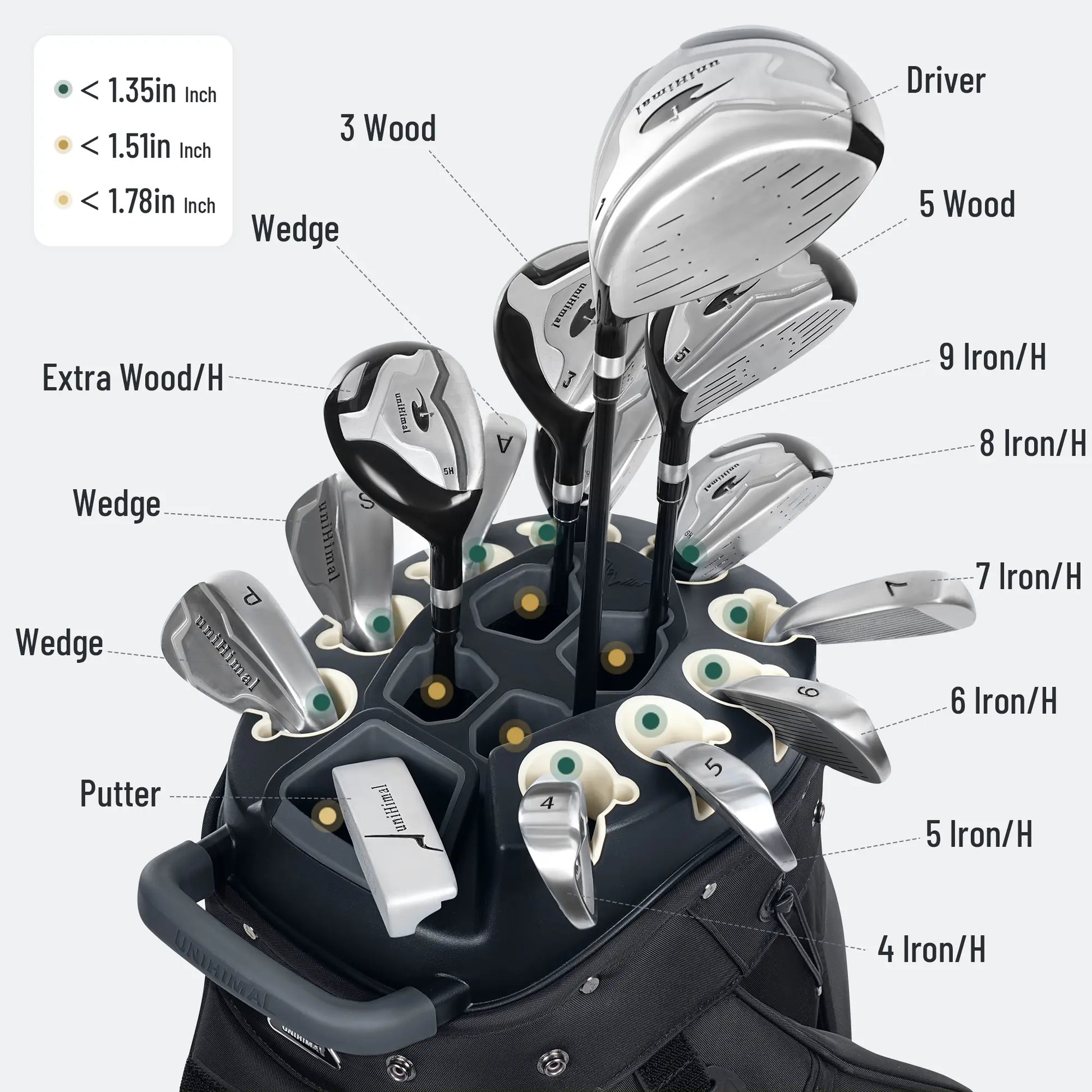 【Dealsforyoudays】Unihimal Silent 14-Way Full Length Divider Golf Cart Bag (Golf Gear for All Ages) - Waterproof Knit Composite Fabric, 9 Storage Pockets, Magnetic Rangefinder Pocket, S-Lock Anti-Tangle Club System, Lightweight Ergonomic Shoulder Strap, Kn
